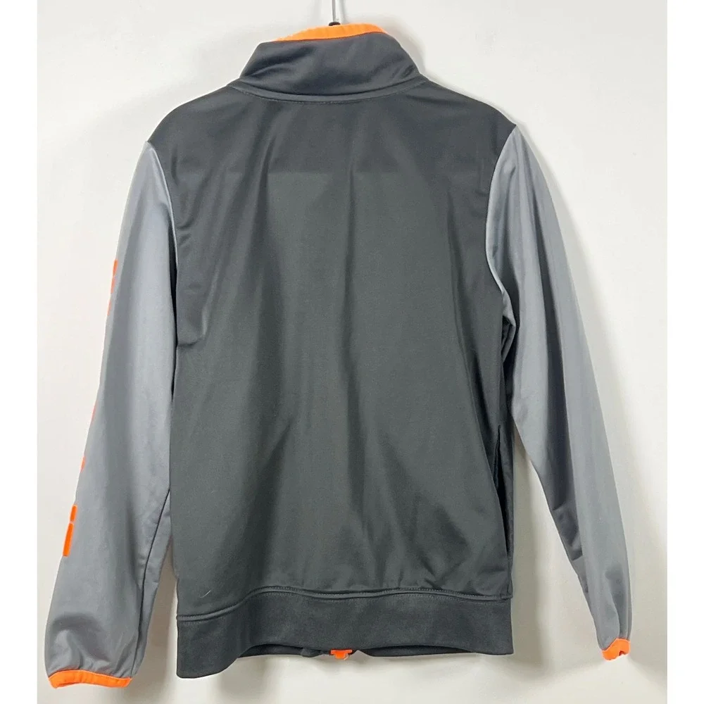 Nike Kids Gray Neon Orange Full Zip Track Suit Jacket Boys Size 6 Sporty Classic